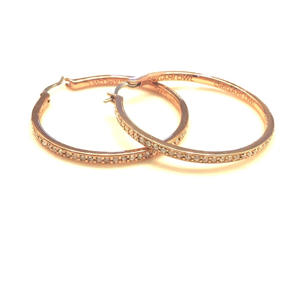Origami owl rose gold hoop earrings